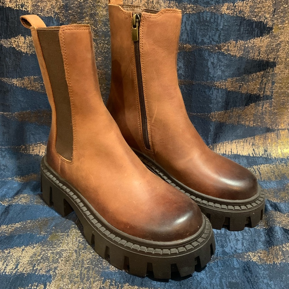 Steve Madden Brown Leather Combat Boots